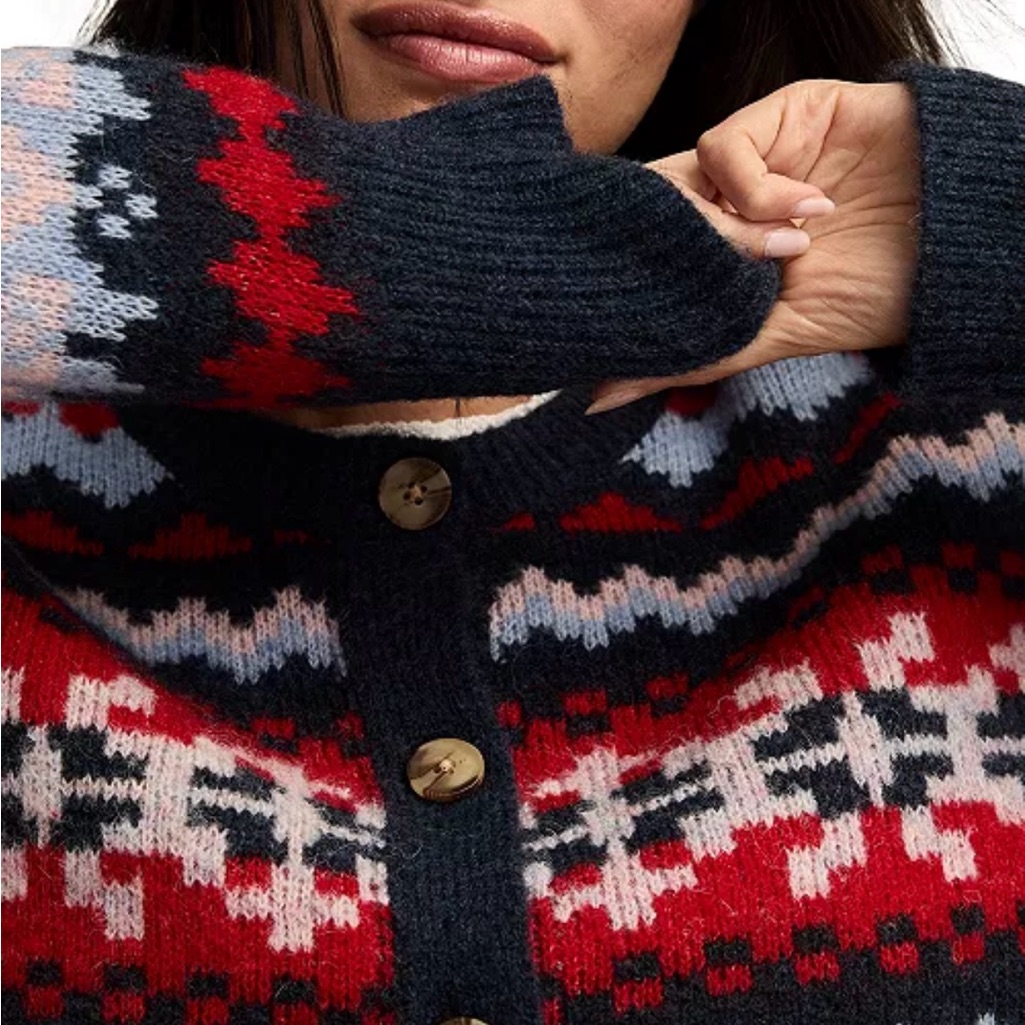 Lucky Brand Fair Isle Crew Neck Cardigan Sweater